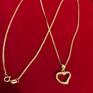 18k Real Solid Saudi Gold Necklace with heart Pendant New
